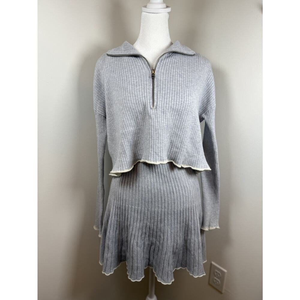 Anthropologie Daily Practice Miles Sweater Dress Small Gray Knit Pleated Preppy - Picture 3 of 15